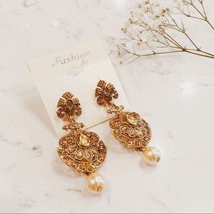 Indian Yellow Gold Rhinestone Earrings